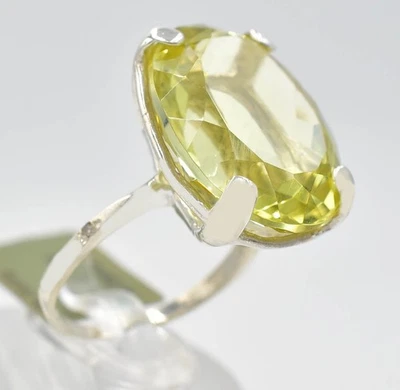 GENUINE 16.28 Cts PERIDOT & DIAMOND RING .925 Sterling Silver - Made in USA - Image 1 of 4