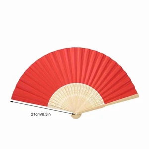 (Red Color)Chinese Folding Bamboo Ribs Fan DIY Blank Paper Fan Wedding US - Picture 1 of 23