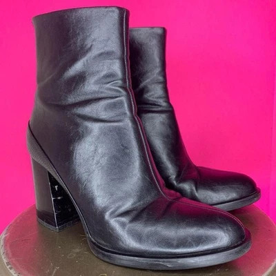 Zara Black Faux Leather Block Heel Almond Toe Ankle Boot Size 7.5 - Image 1 of 4