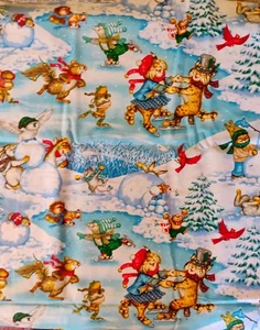 Jingle Bell Mice by Lisa McCue VINTAGE Cotton Fabric 1yd x44" Christmas Animals - Picture 1 of 5