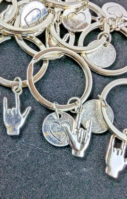 Lot of 12 ASL "I Love You" Hand Sign Keychains – Silver Tone with Heart Charm - Image 1 of 4