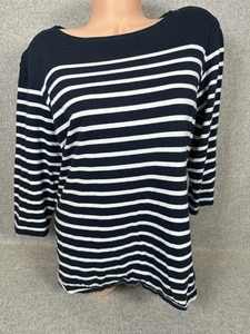 Sea Salt Top Womens 14 Organic Cotton Striped Navy Blue Sailor 3/4 Sleeve - Picture 1 of 11