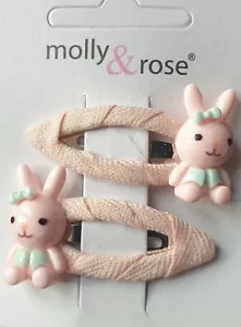 NEU Karte mit 2 pastellrosa Hasen Kaninchen 4 cm Schläfer Mädchen Haarspangen Ostern UK - Bild 1 von 2