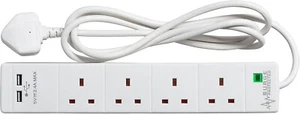 Cable de extensión de 4 vías + 2 x 2,4 amperios USB Reino Unido enchufes de red enchufes 2M - Imagen 1 de 5