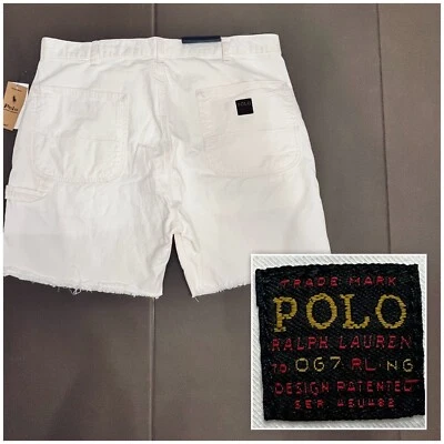 Polo Ralph Lauren Dngr  Mens White Denim Shorts 36 Carpenter Frayed Workwear NWT - Image 1 of 4