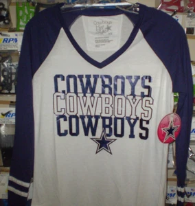 DALLAS COWBOYS HER STYLE HERA V NECK LONG SLEEVE T SHIRT S SM SMALL NWT NEW - Picture 1 of 1