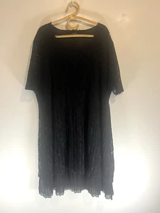 Olla Oh Sz L Black Lined Fine Pleated Lace Short Sl Hilo Hem Cocktail Dress - Picture 1 of 8