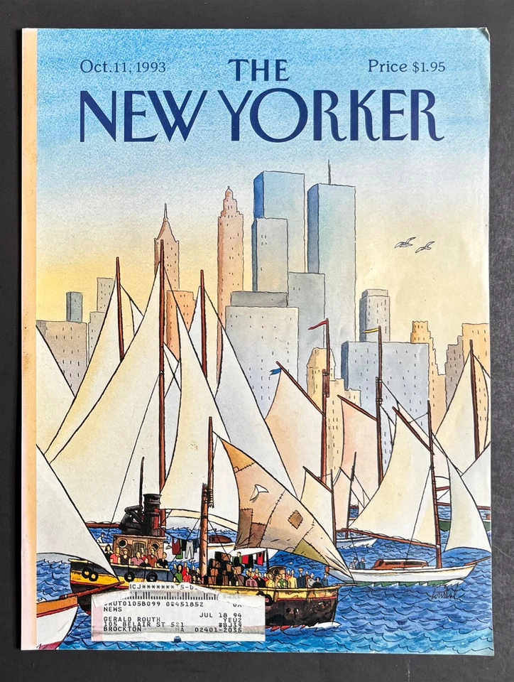 New Yorker COVER ONLY October 11, 1993 Jacques de Loustal Sailboats Twin Towers - Imagem 1 de 1