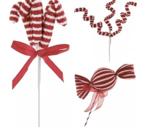 Knit Red & White Striped Swirl Pick, Candy Canes or Candy Pick Christmas Decora - Picture 1 of 7