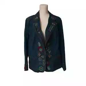 Ruby Rd Women’s Boho Embroidered Button Up Denim Jacket Size 18 W - Picture 1 of 4