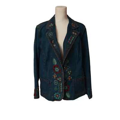 Ruby Rd Women’s Boho Embroidered Button Up Denim Jacket Size 18 W - Image 1 of 4