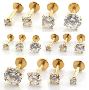 Flat Back Earrings Stud Nose Ring Gold Tone Prong Clear CZ 2,3,4 or 5mm 18G 1/4 - Picture 1 of 10