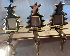 vintage cast metal Christmas tree stocking holder gold photo frame Set Of 3 - Picture 1 of 6