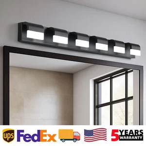 47'' Vanity 6 Light Modern LED Matte Black for Bathroom Mirror Wall Lamp Fixture - Picture 1 of 11
