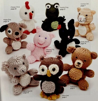 AMIGURUMI ANINAL FRIENDS: KNIT chick frog cat dog pig skunk squirrel owl teddy - Image 1 of 4