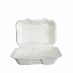 9''x6'' Biodegradable Sugarcane Bagasse Clamshell Takeaway Food Box Pack of 50 - Picture 1 of 12