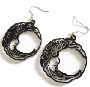 JUGENDSTIL DAMEN MOND CUT OUT SCHWARZ ACRYL OHRHÄNGER - Bild 1 von 1