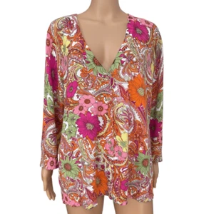 Talbots floral Paisley Floral Casual Sweater cardigan cotton blend size 2X - Picture 1 of 7