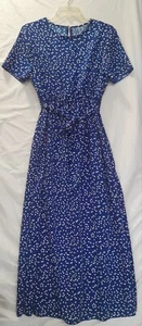 Maxi abito donna blu con stampa CUORE bianco manica corta taglia large romantico - Foto 1 di 7