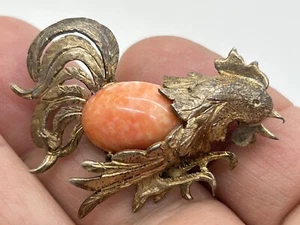 Antiguo broche prendedor gallo coral plata 800 - Imagen 1 de 13