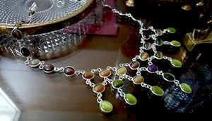 Cat Eyes Quartz Glass Hand Made Fashion Necklace Silver Plated 19” - Picture 1 of 2