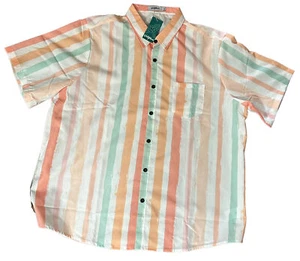Vatpave Button Shirt Mens XXL Striped White Pink SummerBeach Short Sleeve Casual - Picture 1 of 13