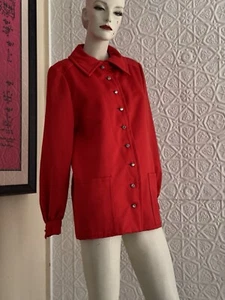 1960s/70s Red Vintage Jacket-Rhinestone-Glam-Disco-Holiday-Winter-Shirt-Party-M - Picture 1 of 22