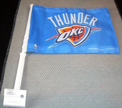 NBA Oklahoma City Thunder Logo under Name Blue Window Car Flag RICO Industries Cover
