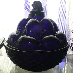 COBALT BLUE Westmoreland CHICK On EGG Pile GLASS Basket Weave Nest Hen SUMMIT - Picture 1 of 19