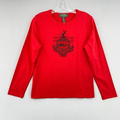 Camisa Ralph Lauren Active Manga Larga Pequeña Mediana PM Roja Cuentas Logo Ciervo LRL Foto 1 de 4