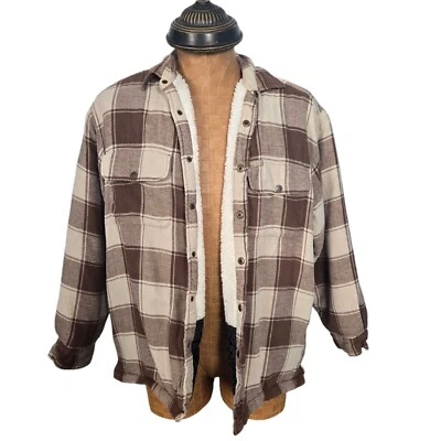 Hooded Fleece Padded Lumberjack Shirt Jacket Fur Lined Sherpa Winter Warm M - Image 1 of 4