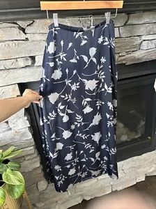 Falda sin Mangas Talla Limitada 4 100% Seda Midi Azul Gris Floral Línea A - Imagen 1 de 5