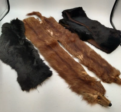 Vtg 4 Piece Lot Genuine Plush Fox Fur Collars Wraps Scarf  Pelt Craft Design - Image 1 of 4
