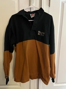Vtg Guinness Beer Rugby Polo Shirt Mens XL Black & Tan Heavyweight Long Sleeve - Picture 1 of 2