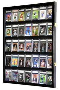 35 Graded Sport Cards / Collectible Card Display Case Wall Cabinet 98% UV Locks