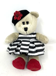 Starbucks Holiday Alice Olivia Plush Bearista Bear Black White Striped Dress Hat - Picture 1 of 11