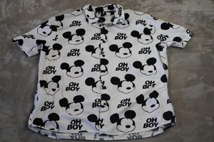 Camisa Disney Mickey Mouse Para Hombres Grande Blanca Oh Boy Botón Frontal Neff Allover - Imagen 1 de 5