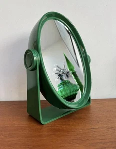 Original Vintage 80s Triple Mirror Vanity Pedestal Make Up Shaving Vibrant Green - Picture 1 of 9