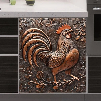 3D Embossed Rooster Magnetic Dishwasher Front Door Cover, Copper Rooster Refr... - Image 1 of 4