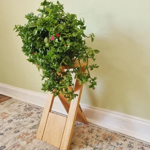 Vintage Folding Suzy Stool Plant Stand Side Table Seat Mid Century Light Wood - Picture 1 of 13