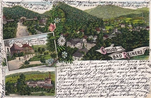 Saluti da Bad Reinerz Duszniki-Zdrój cartolina 1898 litografia immagine multipla Polonia Polska 2510095 - Foto 1 di 2