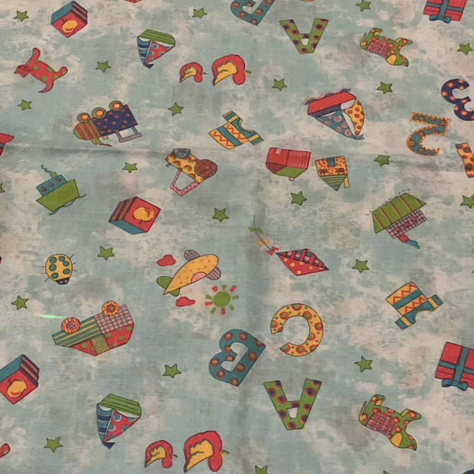 Vintage Concord Fabrics  kids, alphabet, kite, dog shirt Cotton Fabric 2 Yards - Image 1 of 4