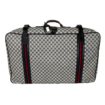Large Vintage Blue Gucci GG Logo Leather Trim Luggage Suitcase Monogram - Image 1 of 4