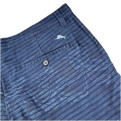 Tommy Bahama Pantalones Cortos Para Hombre 38 Azul Lino Lyoncell Bermudas Estampado Floral Rayas Foto 1 de 4