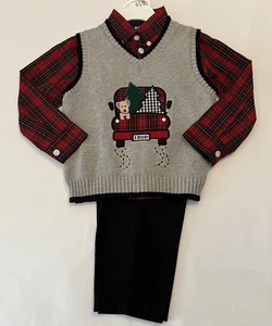 Kleinkind Jungen Weihnachten Kleid Outfit 2T Hose Pullover Weste Kragen Shirt 3-teilig - Bild 1 von 2