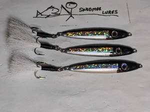 3 - 1.5 oz Minnow FISHING LURES JIGGING LEAD SLAB SPOON Black , Chrome, Sparkle - Picture 1 of 6