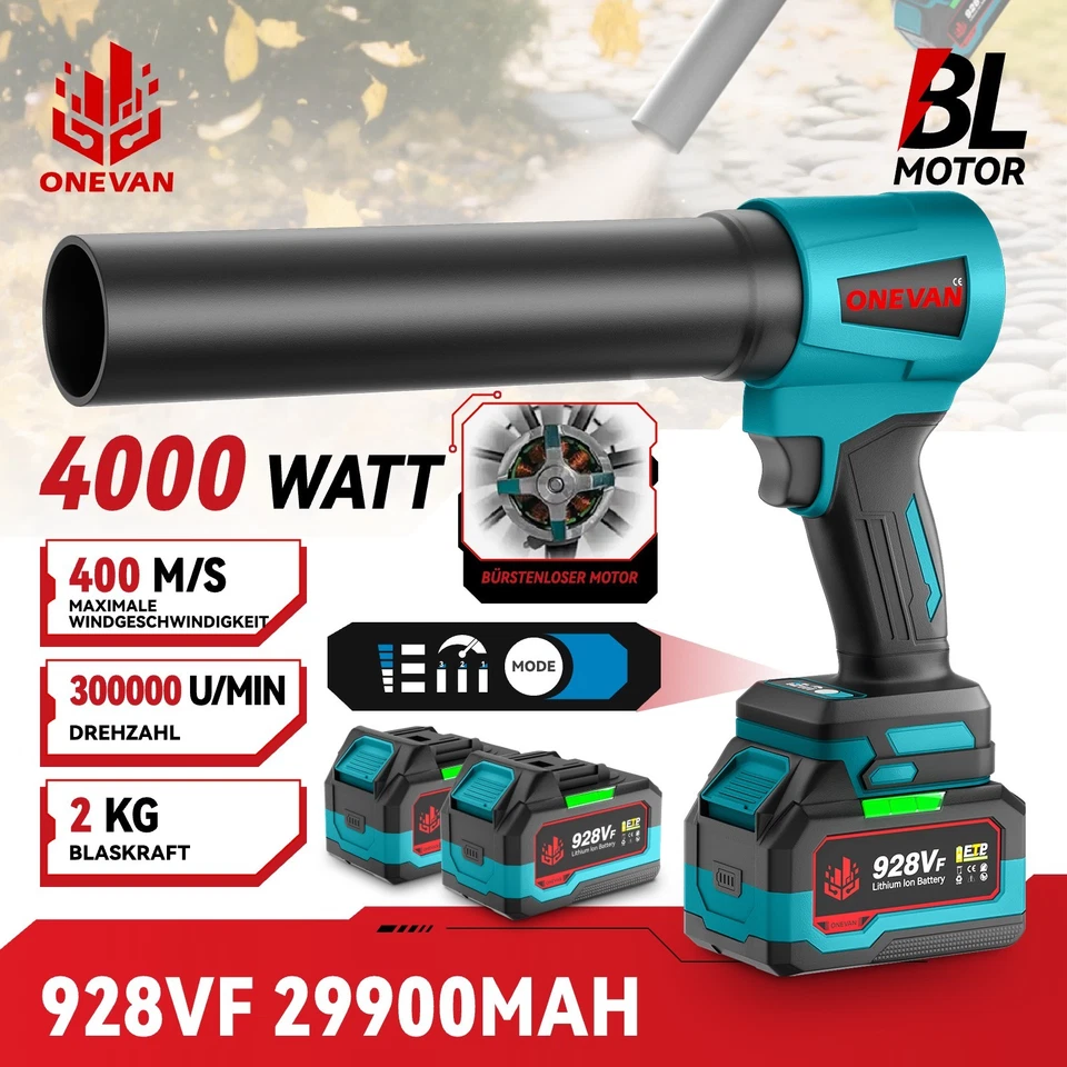 ONEVAN Akku Gebläse Bläser Turbogebläse Turbo Handbläser Luftgebläse w/2 928VF Batterie