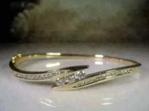 6.00 Ct Round Real Moissanite Women's Bangle Bracelet 14k Yellow Gold Plated - Picture 1 of 3