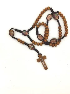Brown Olive Wood Rosary Holy Land Hand Made Necklace Icon Saints Mary Blessed - Picture 1 of 4