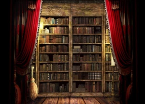 Halloween Magic Bookshelf Backdrop Photography Red Curtain Background Vinyl Prop - Picture 1 of 10